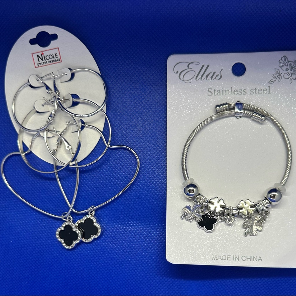 Ella Silver Charm Bracelet And Nicole Set Of Three Earrings